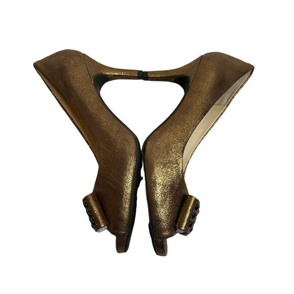 Nurture metallic bronze/ copper peep toe studded bow heels size 8 - Picture 16 of 16